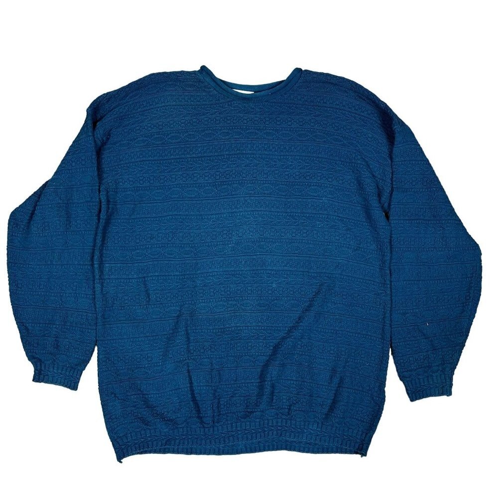 Vintage Big City 100% Cotton Teal Sweater Size Large - Made in the USA